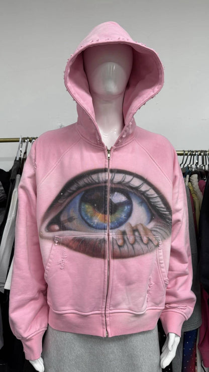 Oversize Fashion Artistic Eye Zip Up Hoodie