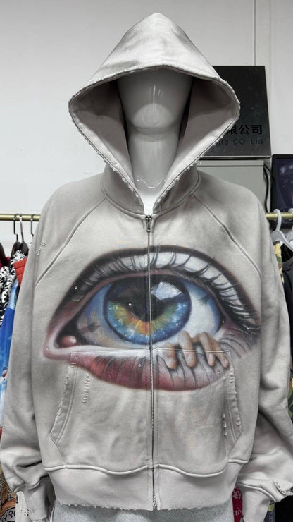 Oversize Fashion Artistic Eye Zip Up Hoodie